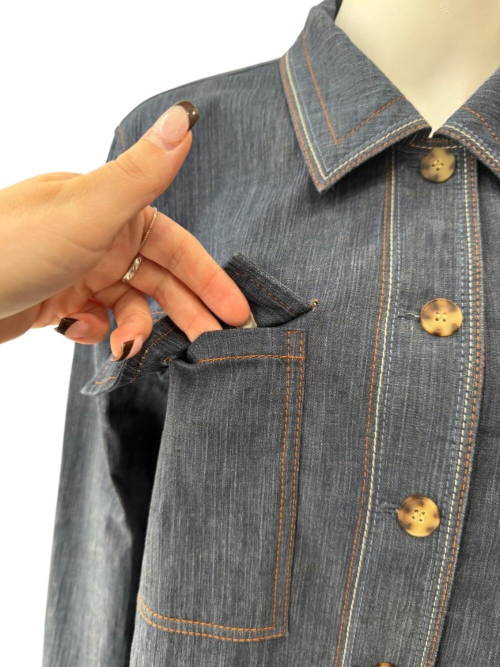 Lafayette 148 Blue Denim Jean Button Down Polo Shirt Top size Large - Picture 7 of 9